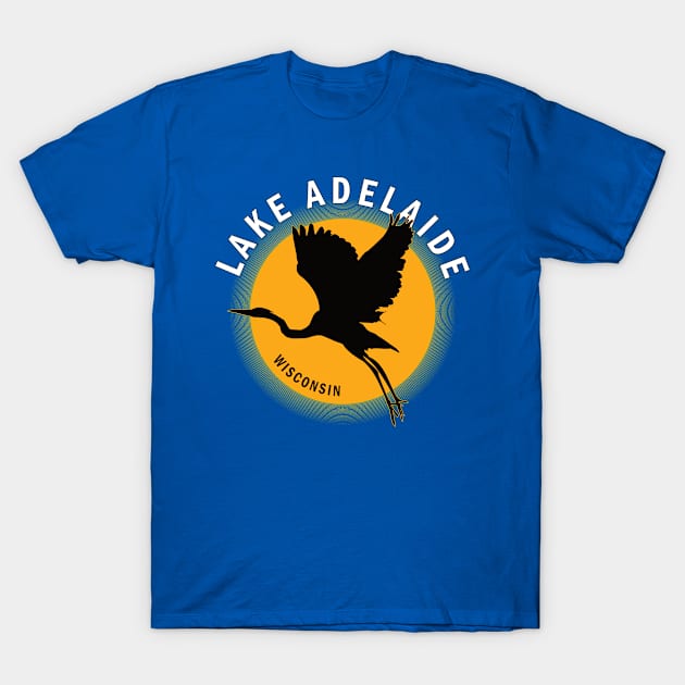 Lake Adelaide in Wisconsin Heron Sunrise T-Shirt by BirdsEyeWorks